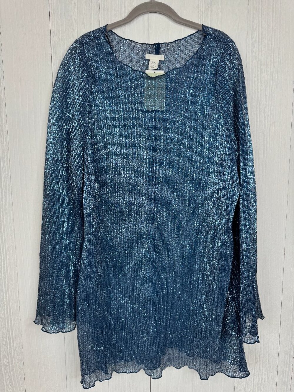 H&M Blue Sequin Mini Dress Size XL NWT Long Sleeve Sheer Mesh Party Dress